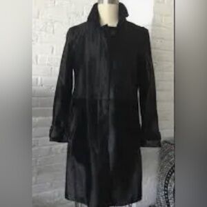 THEORY Black Shiny Calf Hair Fur Coat Size S NEW and GORGEOUS